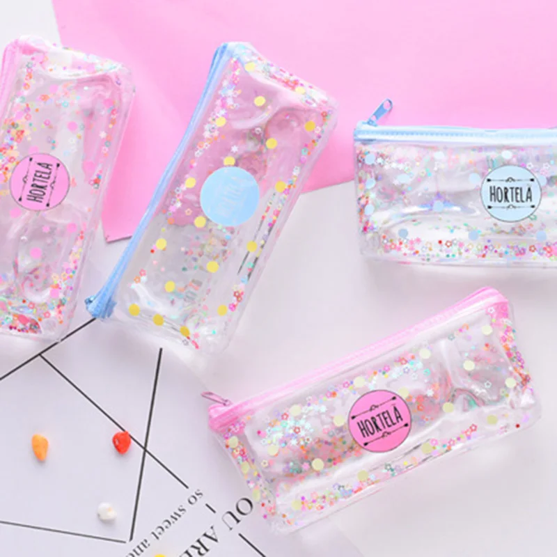 

Pink Stars Pencil Case Kawaii Transparent PVC Pencilcase Cute Dots School Bts Pencil Bag Creative Stationery School Supplies