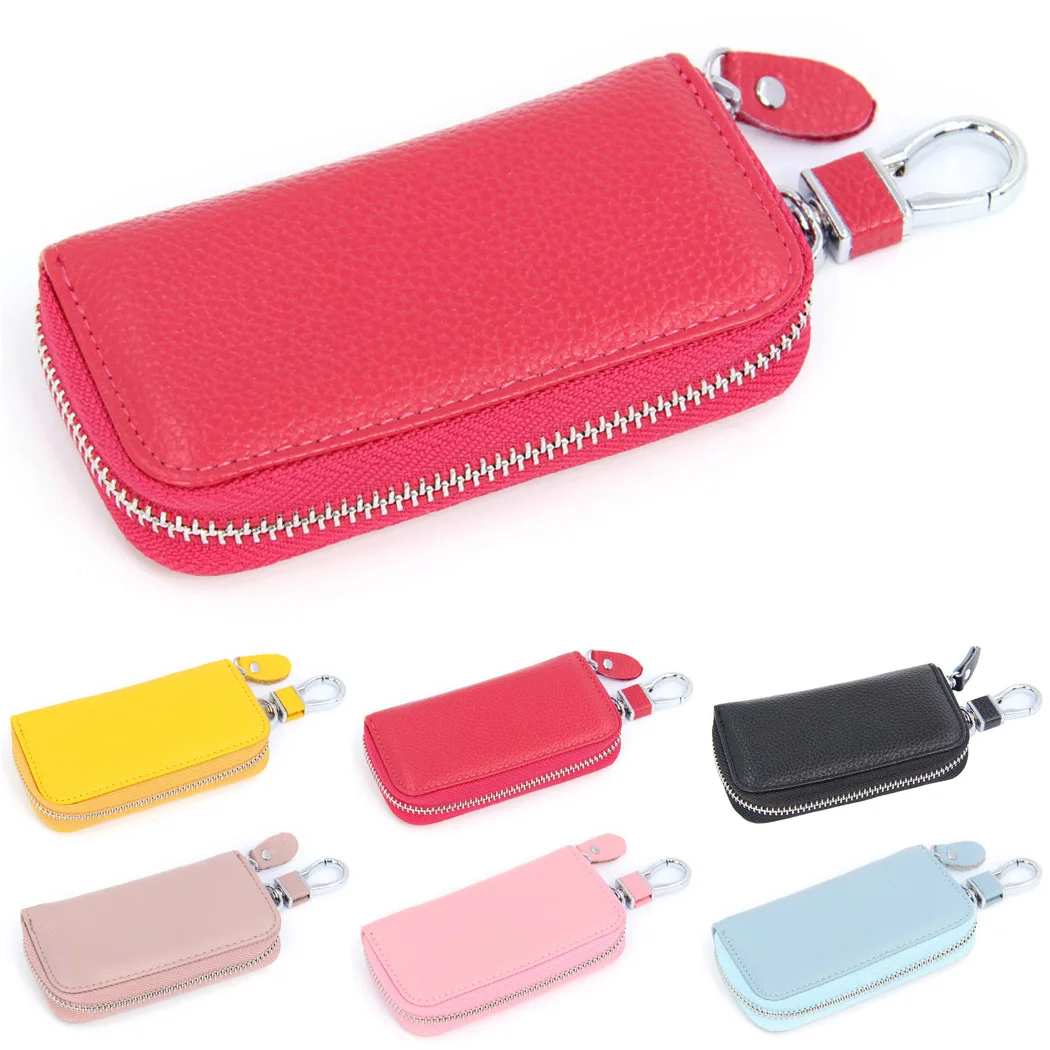 Women Men Small Car Key Wallets Ring Leather Unisex Card Key Wallets