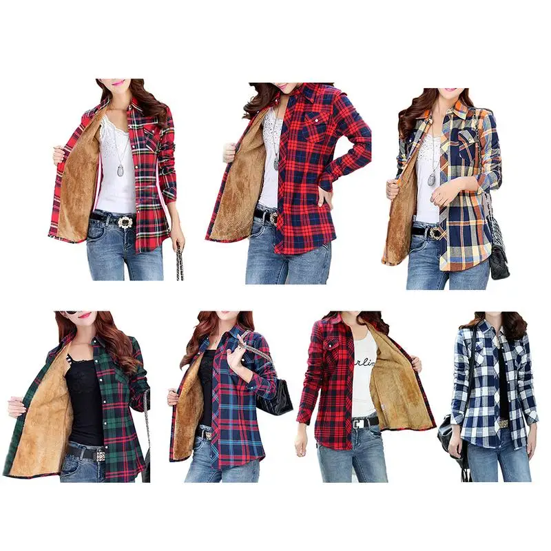 

Classic British Plaid Slim Lining Plus Velvet Commuter Warm Shirt Lapel Single-Breasted Irregularly M-2xl Spring Autumn Winter
