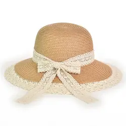 Кружевные цветочные полями родитель-ребенок соломенные солнцезащитные шляпы с бантом солнцезащитные шляпы для детей широкие Floopy пляжный