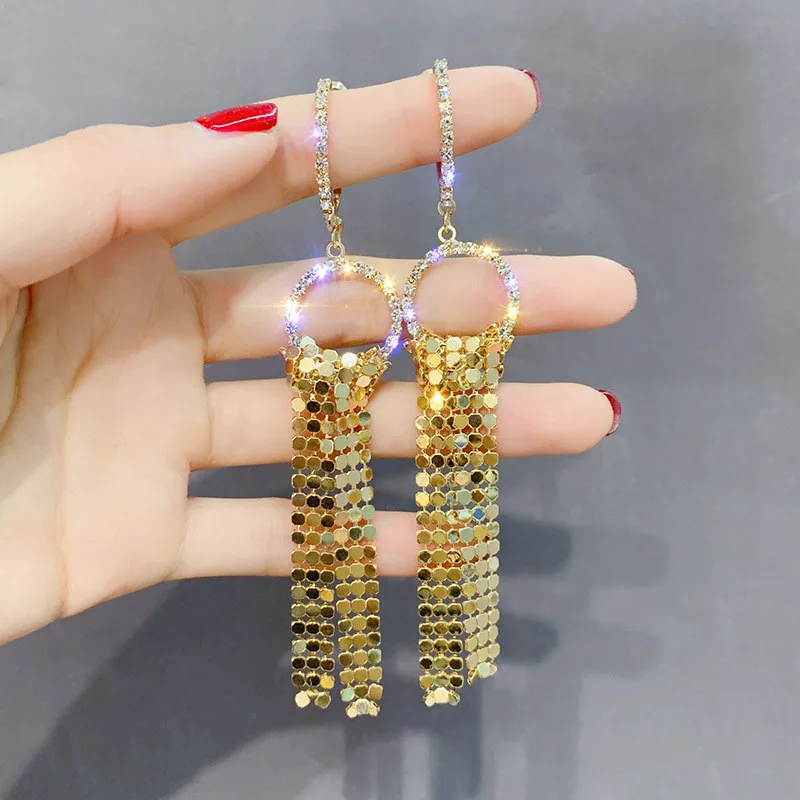 FYUAN длинные висячие серьги с кисточками для женщин Bijoux золотистого и