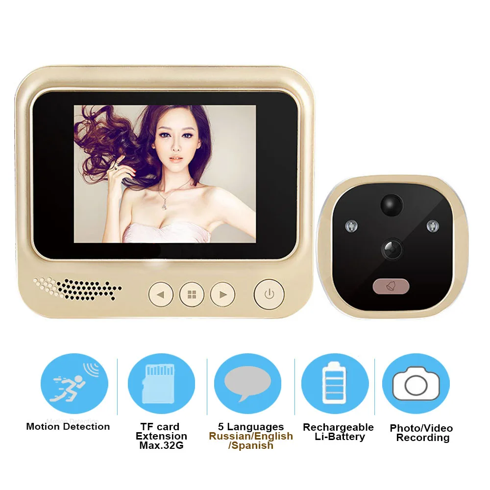 

Motion Detection Video Peephole Electronic Ring Doorbell Camera Video-eye Door Viewer Digital Security Auto Photo Video Record