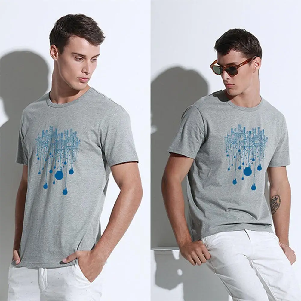 

ZACOO Men Cotton Short-sleeved Slim Type Fashion Print Round Collar Tops