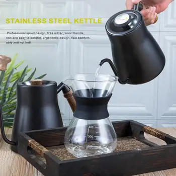 

Big Capacity 850ML Wooden Handle Coffee Pot With Thermometer Teflon Long Thin Mouth Kettle Water Coffee Container Cups
