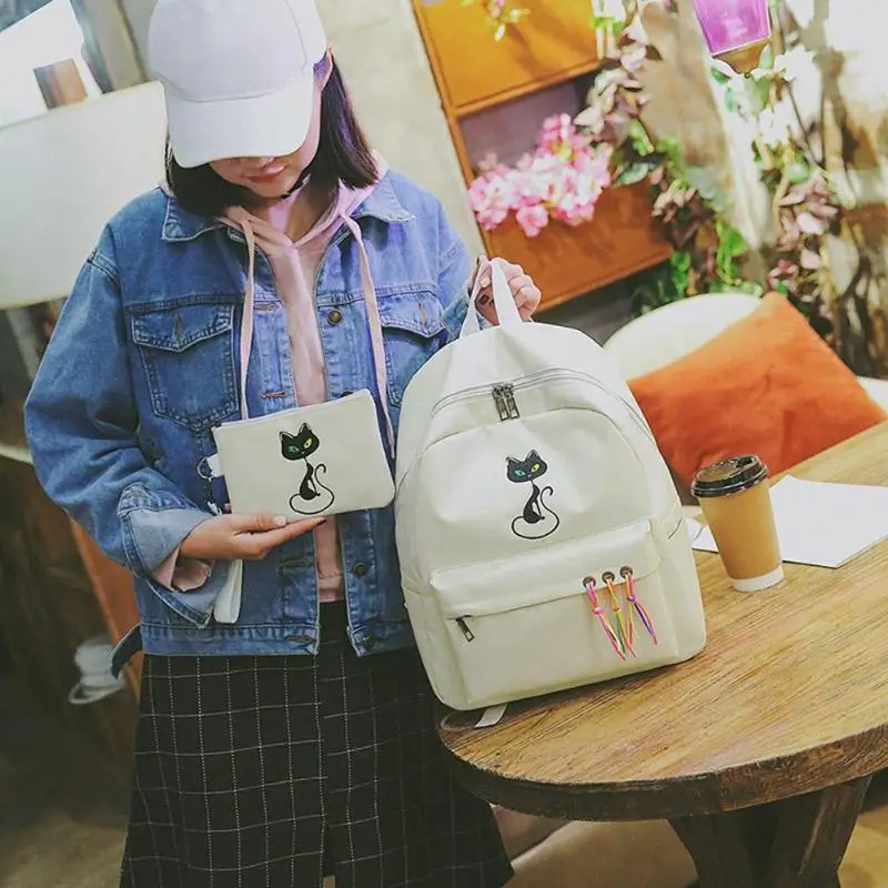 

Canvas Women Cat Printed Backpacks Girls Travel Casual Shoulder School Bags