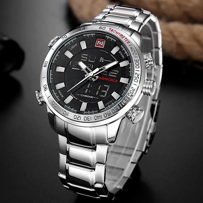 NAVIFORCE Top Brand Men Military Sport Watches Mens LED Analog Digital Watch Male Army Stainless Qu
