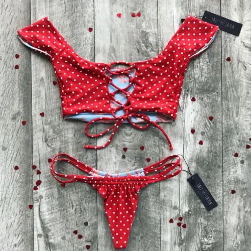 

Two Pieces Sexy Womens Dot Bikinis Set Push-Up Bandage Swimsuit Beachwear Separate Swimwear Bathing Suits maillot de bain femme