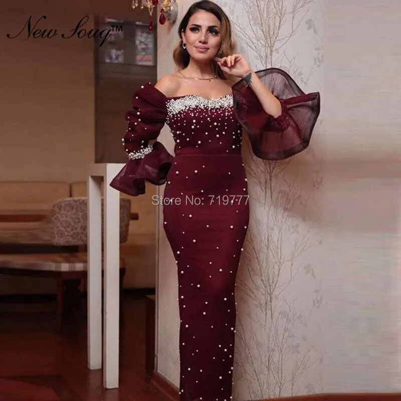 

New Arrival Robe De Soiree Beading Pearls Evening Dresses 2019 Middle East Aibye Arabic Prom Dress Dubai Mermaid Party Gowns