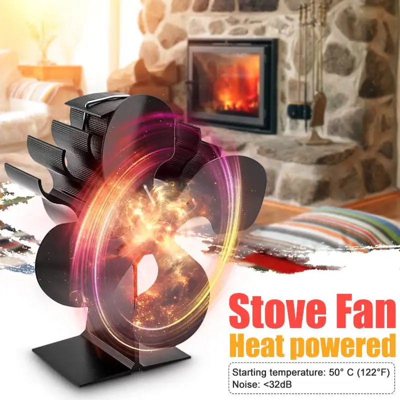 

4 Blades Heat Powered Stove Fan Log Wood Burner Ecofan Quiet Black Home Fireplace Fan Efficient Heat Distribution