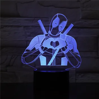 

Awkward Deadpool With Heart Night Light 3D Table Lamp Optical illusion Bedside Lampy Decoration Led Bulbing Motion Light 2421