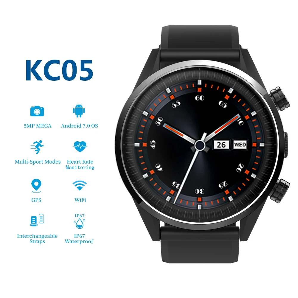 

KINGWEAR KC05 4G LTE Smart Watch Phone Quad Core 1.25GHz 1GB+16GB 8MP Camera 1.39-Inch GPS Waterproof Heart Rate Multi-Sports