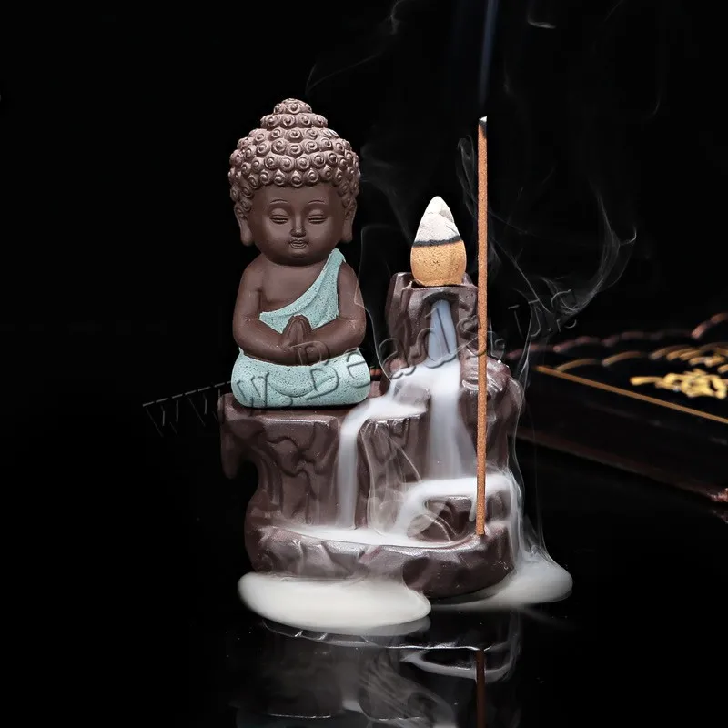 

20Pc Incense Cones + Burner Creative Home Decor The Little Monk Small Buddha Censer Backflow Incense Burner Use In Home Teahouse