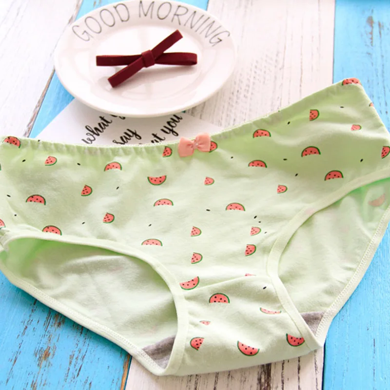 Girls Cute Watermelon Print Panties Cotton Low rise Underwear Women Bow Briefs Female Sexy Panty