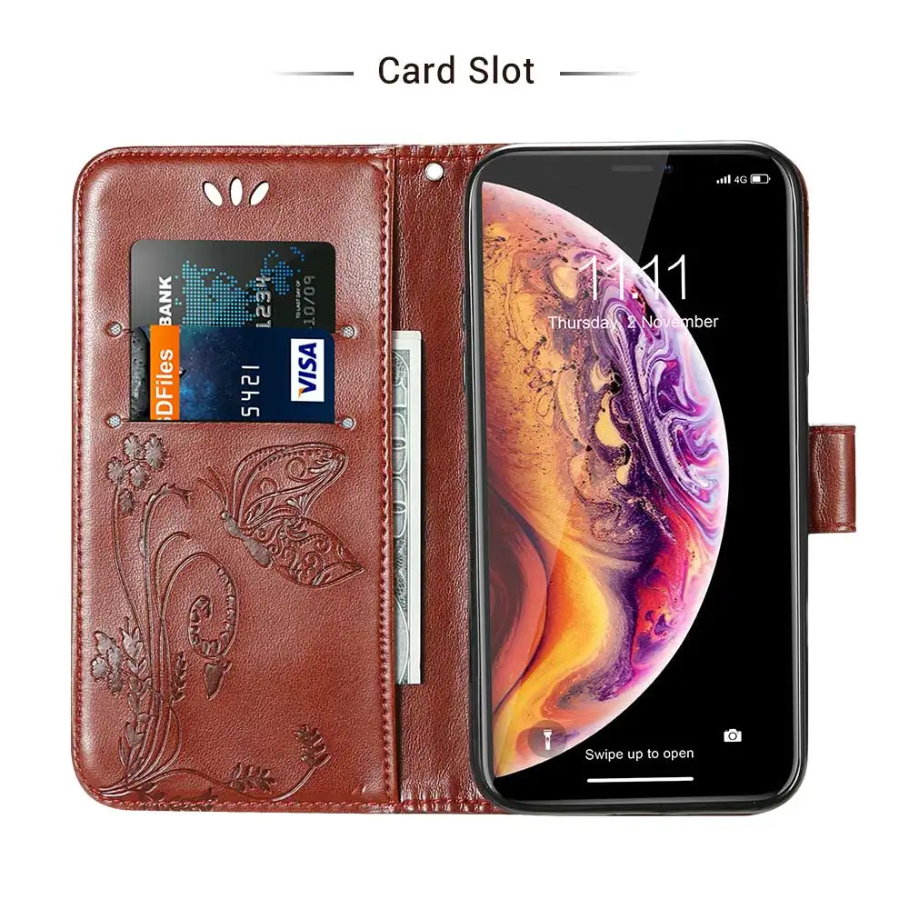 KISSCASE 3D рельефный чехол бабочка для IPhone X XR XS Max 6 S 7 8 Plus флип из искусственной кожи