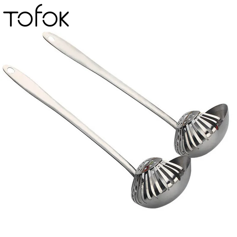 

Tofok 2 in 1 Stainless Steel Soup Spoon Long Handle Colander Strainer Drain Ladle With Filter Skimmer Slotted Scoop Kitchen Tool