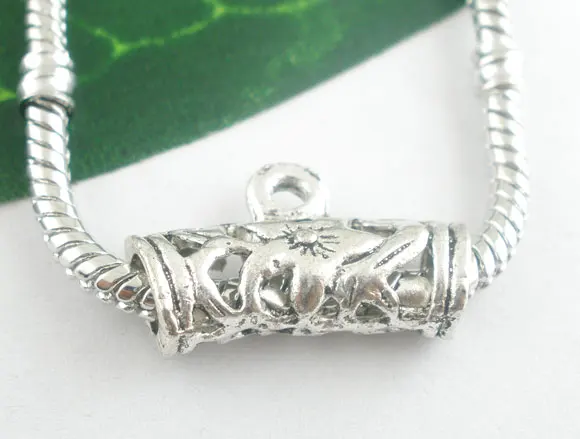 

20 PCs Antique Silver Flower Bails Beads Fit European Charm 22x7mm (B03683)