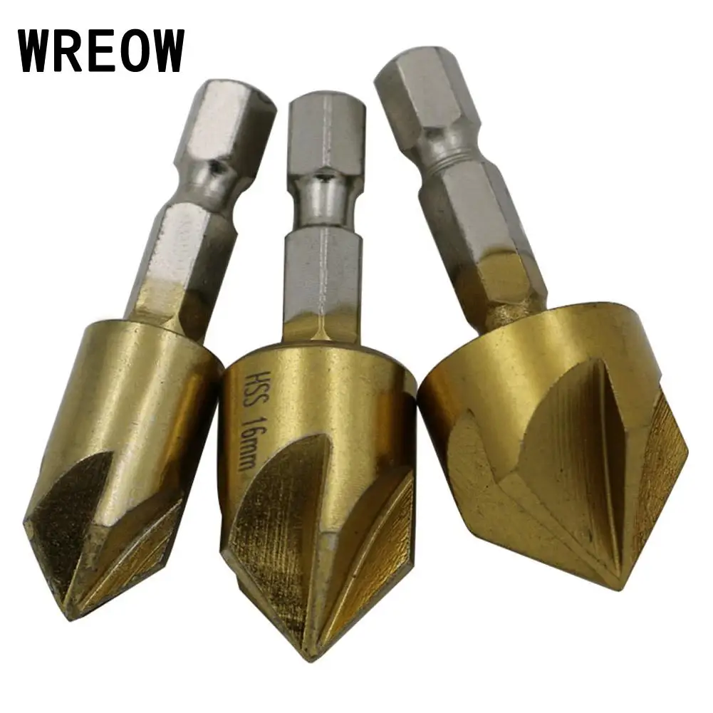 6pc HSS Drill Bit Hex Flute Chamfer Metric Titanium Countersink