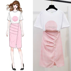 web celebrity French fashion skirt suit T shirts pearl decor fairy's skirt new female summer two-piece outfit women outfit web celebrity French fashion skirt suit T shirts pearl decor fairy's skirt new female summer two-piece outfit women outfit