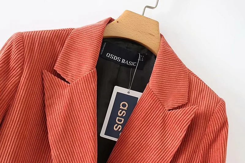 VOGUEIN Новый женский осенне зимний вельветовый костюм с длинными рукавами Блейзер