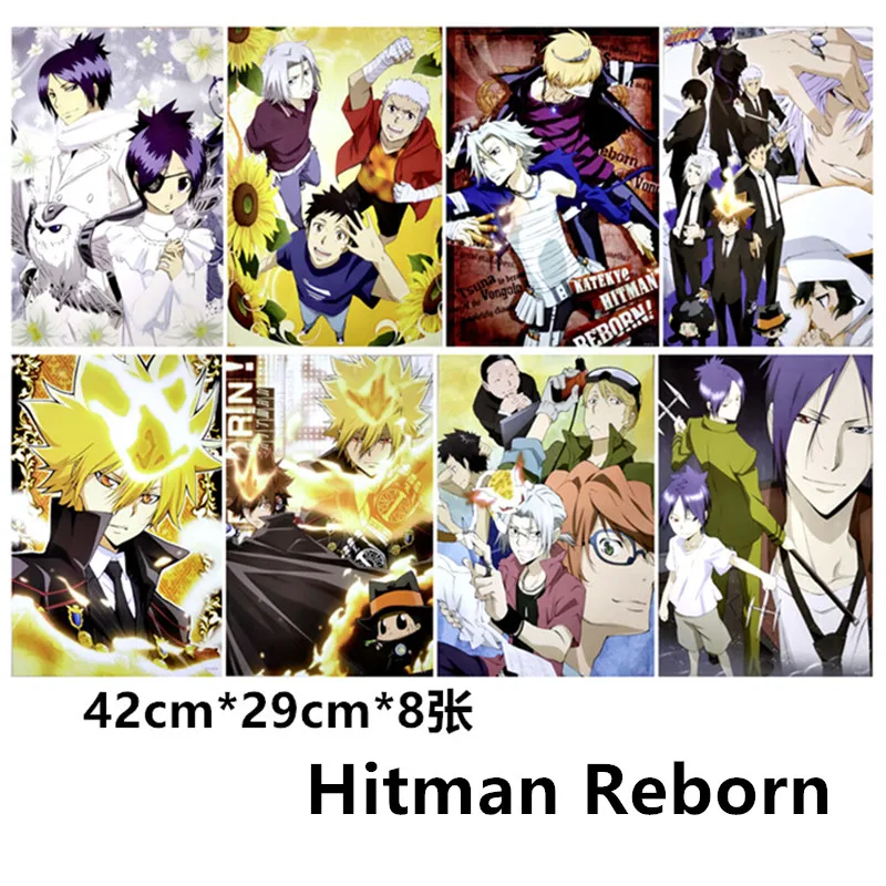 8 шт./лот аниме Hitman Reborn тисненые постеры игрушка Sawada Tsunayoshi постер Gokudera Hayato