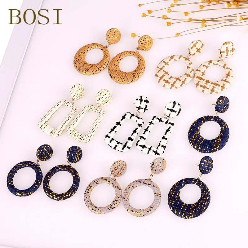 

Rattan Earrings Boho 2019Drop Dangle Luxury Long Women Earring jewelry Statement Handmade Geometric Fashion Big Bohemian Earings