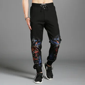 

#1806 Spring Autumn Black Skinny Sweatpants Men Joggers Patchwork 3d Print Streetwear Track Pants Plus Size High Quality Fashion