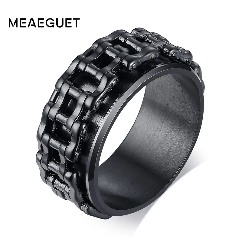 

Punk Black Motorcycle Biker Chain Ring For Men Spinner Bicycle Stainless Steel Hip Rock Anel Alliance Male Gents Jewelry