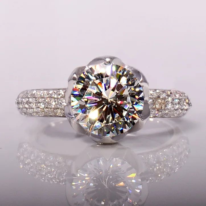 

3 carat flower shaped Simulated stone Wedding rings, Luxury star shines 925 anillos silver women ring,Engagement diamond rings