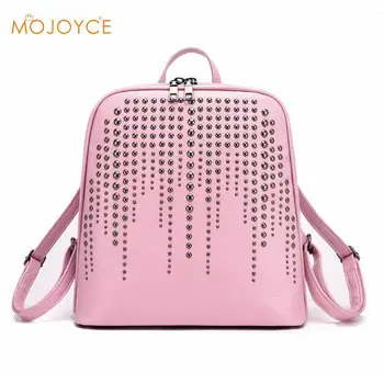 

Vintage PU Leather Women Rivet Backpack Large Capacity Shoulder School Bags School Bag Female Backpack Small Purse Ladies
