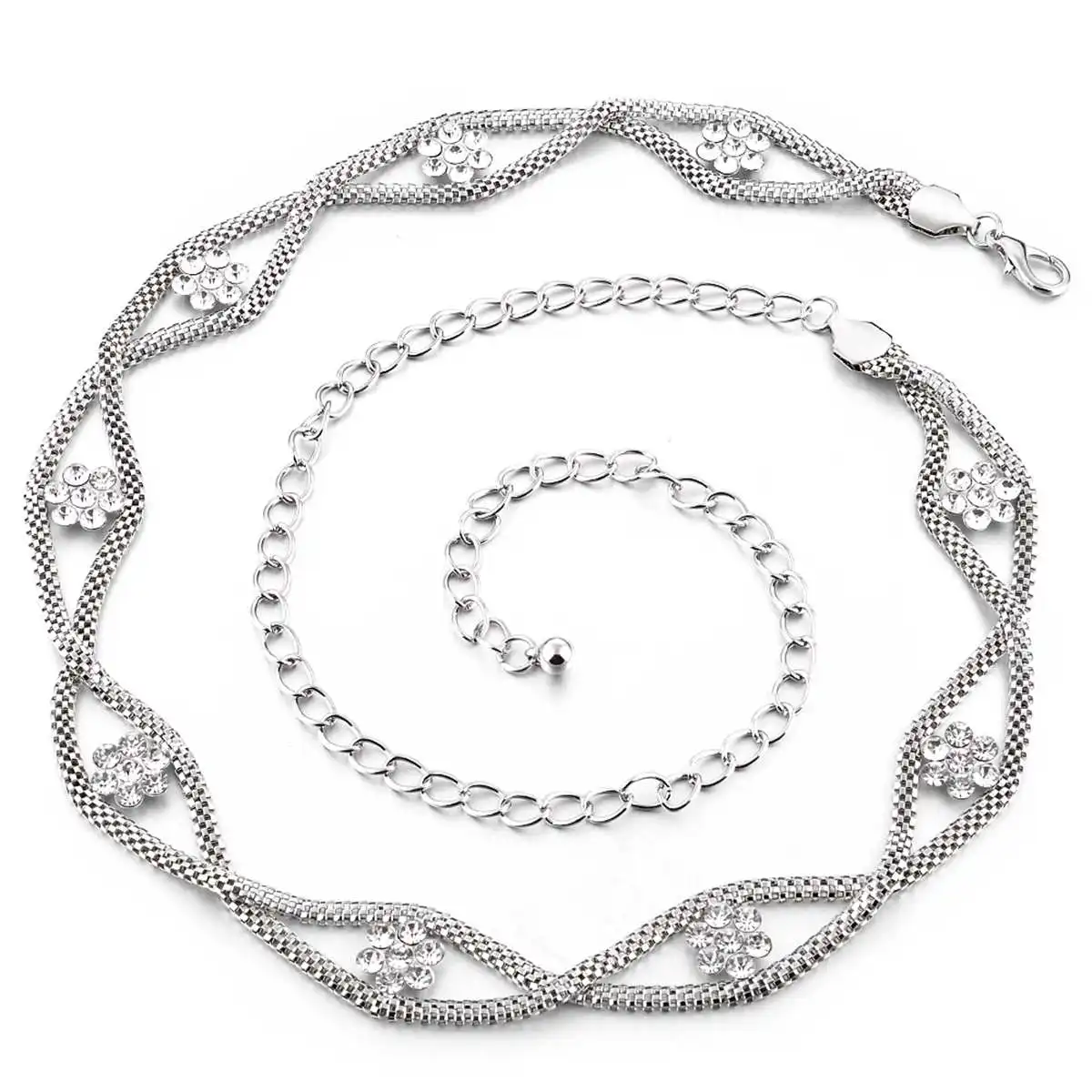 Fashion Luxury Chain Belt Silver Diamond Women's Ladies Waist Chain Charm Belt Fits All Size Apparel accessories
