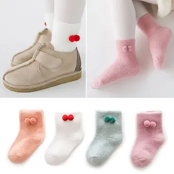 

4Pair/set Newborn Baby Girl Kids Cartoon Wool Fuzzy Socks Warm Thick Floor Socks Toddler Infant Newborn Soft Winter Leg Warmers