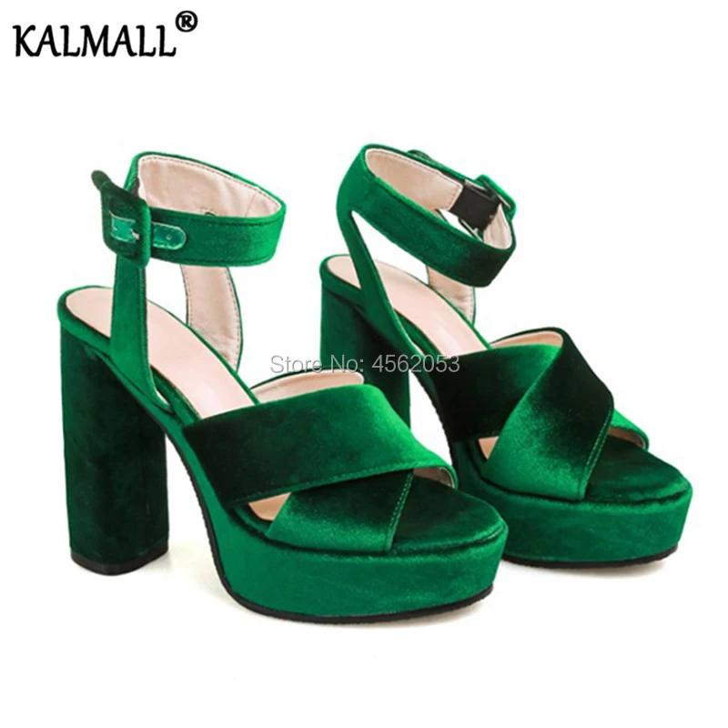 Женские босоножки на платформе KALMALL красные синие зеленые бархатные высоком