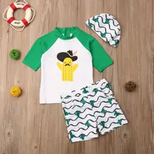 Летние каникулы детские для маленьких девочек мальчиков короткий рукав с милым принтом Шорты Штаны и футболки Купальники Купальник с защитой от солнца спортивный костюм