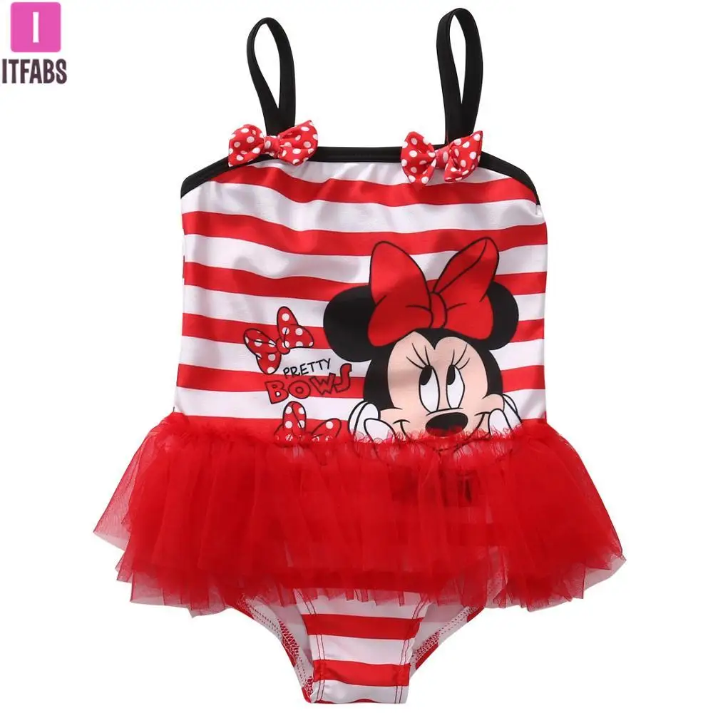 

Hot sell Cute Cartoon Printing Striped Minnie Bikinis for Girls One Piece Swimsuit Child Baby Kids Girl Swimwear Bathing Suit