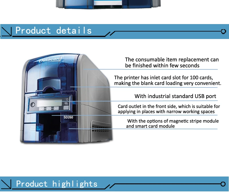 Datacard Односторонний ID Знак пластиковые карты принтер Datacard SD260 заменить SP55 с двумя 534000-003 лента