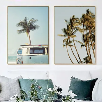 

Coconut Tree Palm leafs Bus Sea Landscape Wall Art Canvas Painting Nordic Posters And Prints Wall Pictures For Living Room Decor