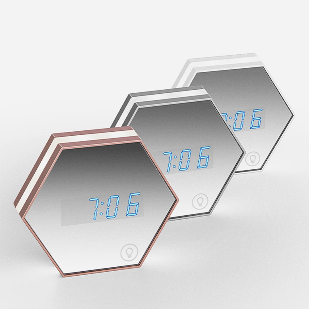 

Multifunction LED Night Light Hexagon Makeup Clock Touch Atmosphere Lighting Dimmer Rechargeable Decoration Lamp