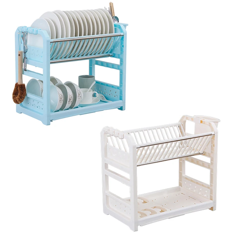  Multifunctional Kitchen Drain Racks Double-Deck Plastic Cupboard Chopsticks Tableware Storage Shelf