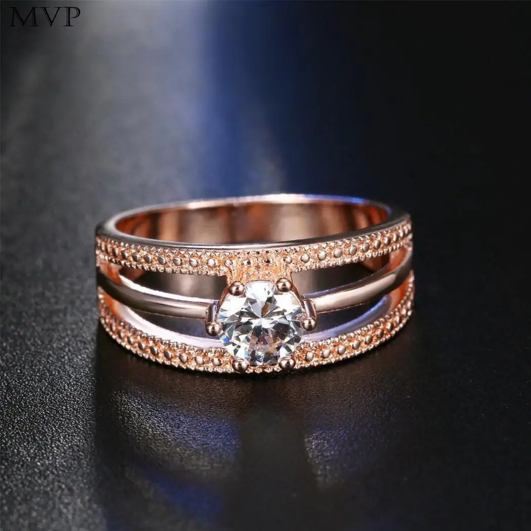 Women Fashion Personality Engagement Rhinestone Ring Wedding Jewelry Rose Gold Gift
