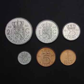 

H-2] Netherlands Set 6 Coins, 1 5 10 25 Cents +1 2.5 Guldens, 1950-1980, Europe, UNC, Collectibles, Real Original Genuine coins