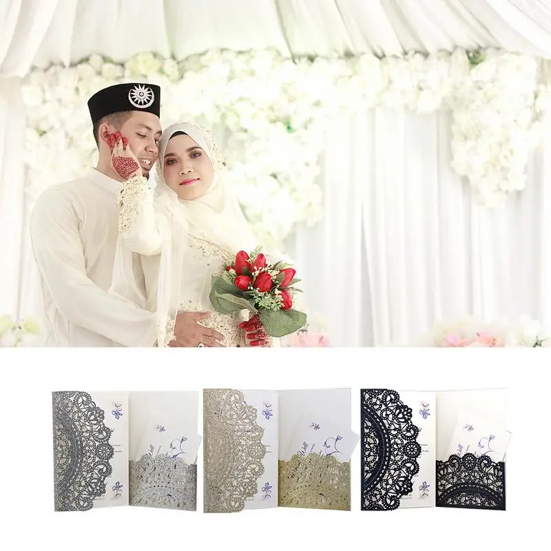  Hollow Invitation Card Letter Out Shell Lace Glitter Powder Invitation Letter 10 Pieces / Pack Wedd - 33006547864