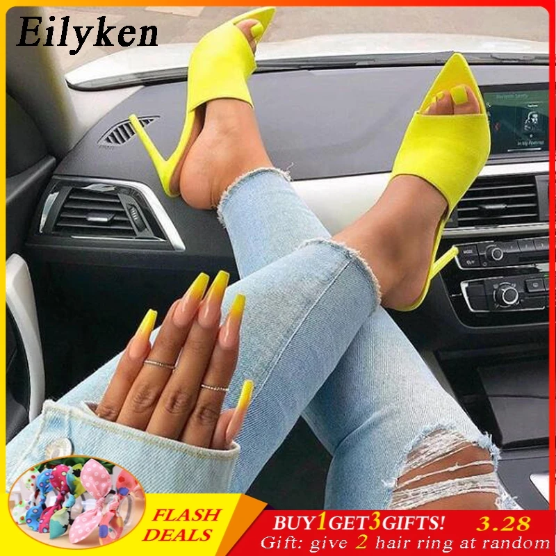 

Eilyken Pointed Stiletto High Heel 12.5CM Slippers Sandals Rubber Sole Woman Shoes Candy Lemon yellow Red High quality size 40