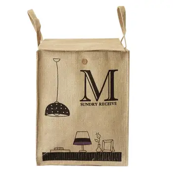 

1pc Jute Laundry Baskets Dirty Clothes Home Sundries Premium Storage Bag Baskets Organizer Container With Cover