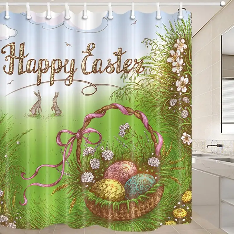 3D Digital Printing Shower Curtain Easter Egg Rabbit Shower Curtain