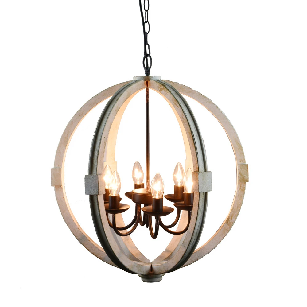 Calder Wooden Orb Shape Chandelier With Metal Chain And ...