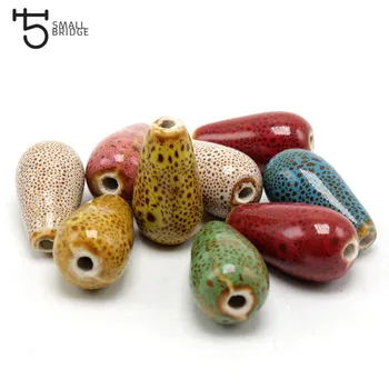 

25mm Teardrop Porcelain Beads For Jewelry Earrings Making Women Diy Perles Red Flower Glaze Ceramic Beads Wholesale U701
