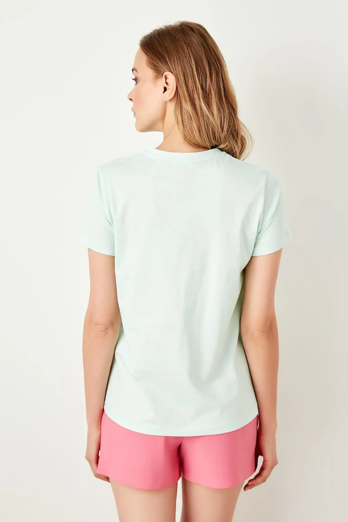 Trendyol мятный базовый Печатный трикотажные футболки TWOSS19VG0209|Футболки| |