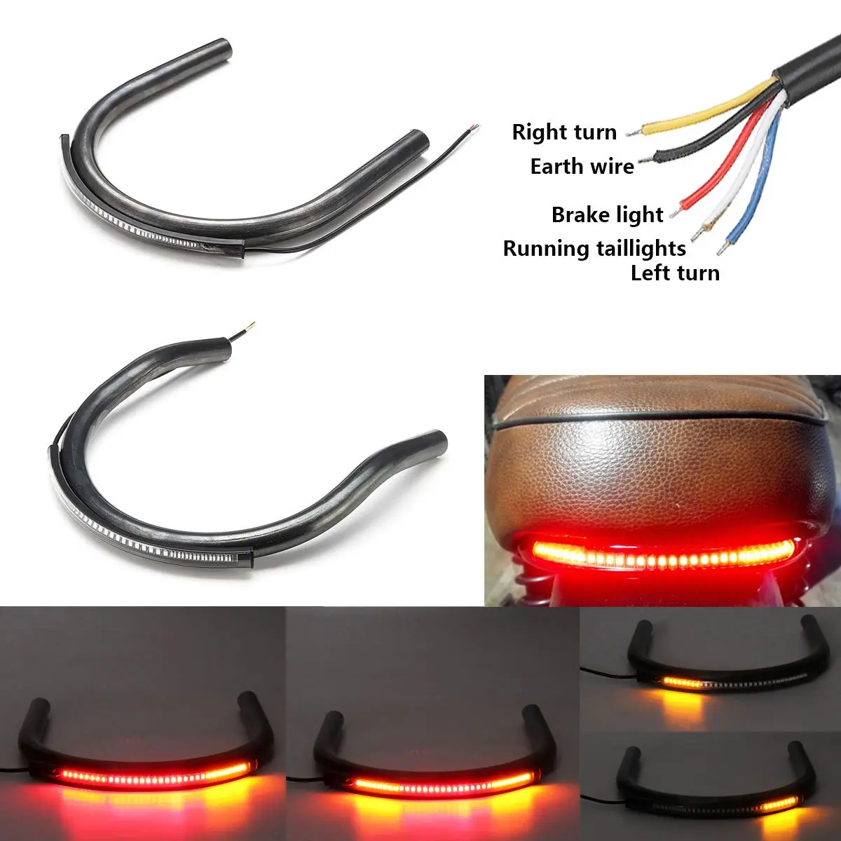 

230MM Tube Modified Cafe Racer Universal Seat Frame Hoop Brat Loop with LED Brake Turn Singal Light Decorative Lamp for Honda CB