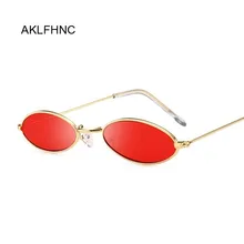 Óculos de sol unissex retrô oval, óculos de sol vermelho, vintage, com armação de metal, uv400