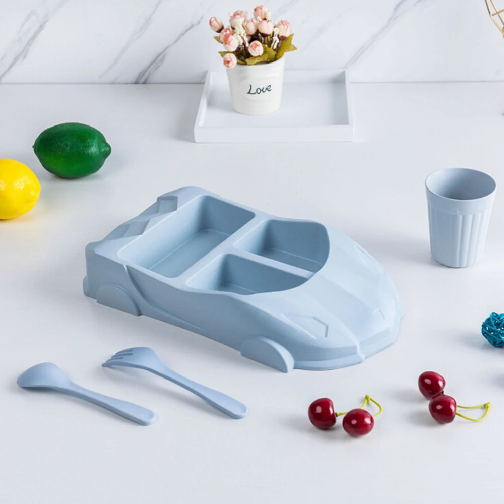 GZZT  Bamboo Fiber Tableware Set Lovely Gifts Creative Bowl Baby Plates Car Shape Cute Children Food Bowl With Cup Spoon Fork
